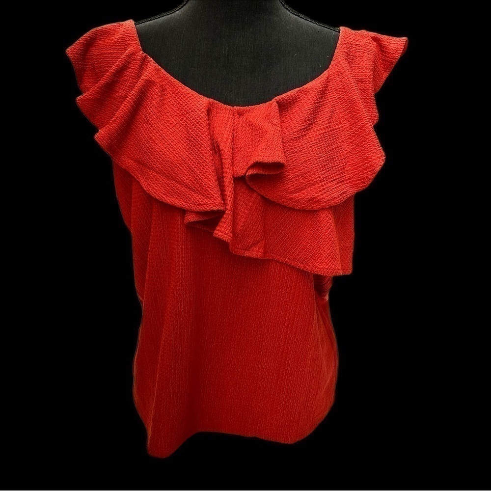 Nine West Women’s M Tiered Flutter Sleeveless Top Dogwood Leaf Red - Picture 9 of 14